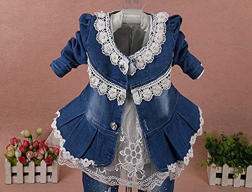 Yao 6M-4Y Infant 3Pcs Baby Girls Clothes Set Toddler Casual Outfits Lace Dress Jacket and Jeans - Image 4