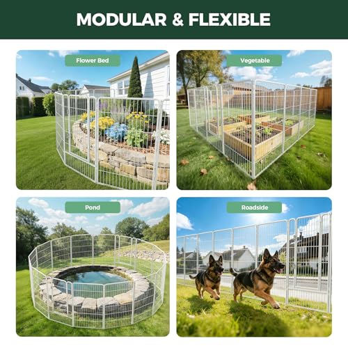 Image of FXW Garden Fence Outdoor for the Yard - 45in(H) x 18.2ft(L) Heavy Duty Metal Animal Barrier for Dog, No Dig Decorative Dog Fence, 8 Panels, White