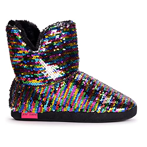 Muk Luks Betsey Johnson Women's Novelty Slipper Boot, Rainbow/Sequins, Medium #TOP2