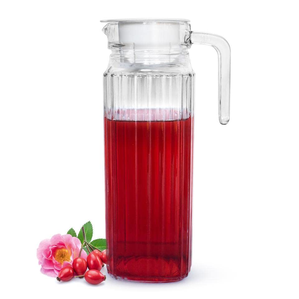 Sendez Saftkrug 1,1 L Wasserkaraffe Glaskaraffe Wasserkrug Krug...