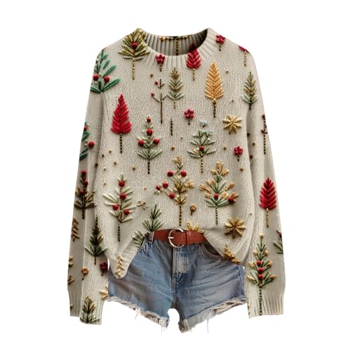 Weihnachtspullover Damen Lustig Weihnachtspulli Damen Ugly Christmas Sweater Rundhals Weihnachts Pullover Weihnachtsoutfit Hässlich Sweatshirt Weihnachtskostüm