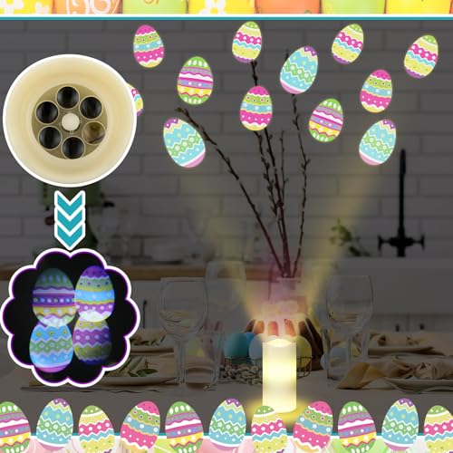 Image of Baquler Easter Egg Projector Light Decor Easter Flameless Candle Spring Home Decor LED Candle Battery Operated Night Light with Remote and Timer Egg Hunt Party Basket Gifts for Spring Farmhouse Table