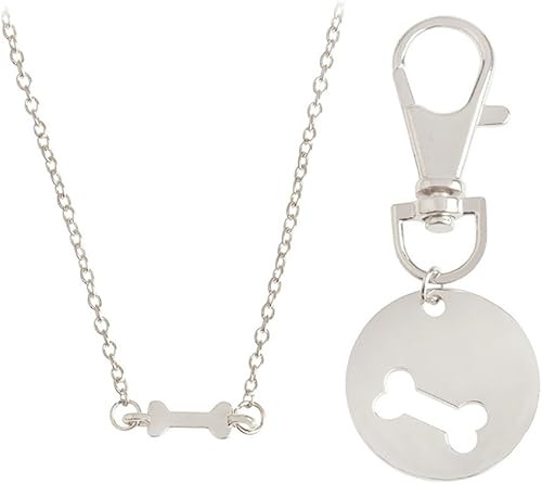 Dog bone charm hang tag necklace key chain owner and dog jewelry