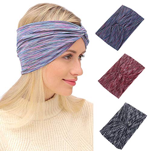 Woeoe Boho Turban Criss Cross Headbands Stylish Wide Red Yoga Head Wraps Knotted Outdoor Elastic Head Scarfs for Women and Man (Pack of 3)