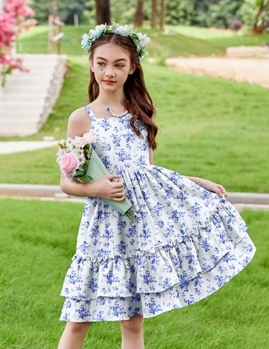 Image of Arshiner Girls Cami Summer Dress Boho Sleeveless Casual Sundress with Pockets for 4-12 Y
