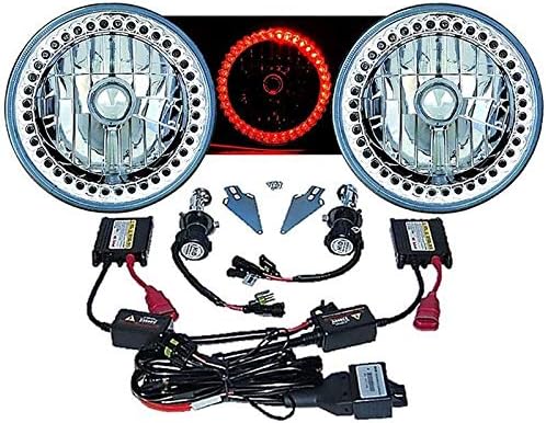 Octane Lighting 7" HID Red LED Halo Ring Angel Eyes Headlight 6000k 6k Light Lamp Bulbs Pair (IMG500R)