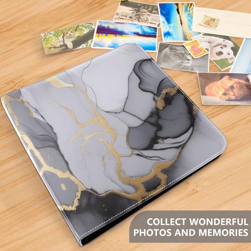Álbum de fotos adhesivo DIY encuadernado en anillas 3 argollas Gris Oro Negro Mármol 40 páginas 8x10 para recuerdos miniatura 5
