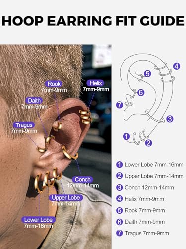 Richsteel Gold Hoop Earrings for Men Women - Small Huggie Earrings, 316L Surgical Steel Hypoallergenic Earrings for Sensitive Ears, Piercing Jewelry Set for Couple with Gift Box 7/9/12mm - Thumbnail 6