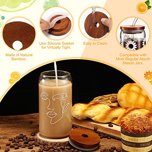 30 Pcs Wooden Jar Lids With Straw Hole Mason Wide Mouth Wood Jar Lids Reusable Jar Lids With Silicone Sealing Rings For Yogurt Spice Home Kitchen Containers Storage (3.4 Inch) #TOP4