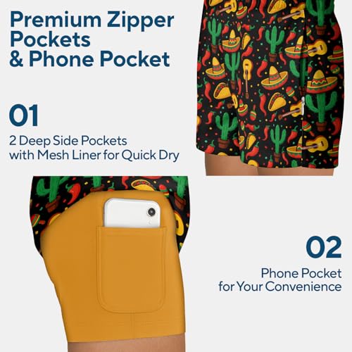 HUNTFAMI Men's Swim Trunks Board Quick Dry 7 Inch Beach Shorts Compression Liner Bathing Suit3