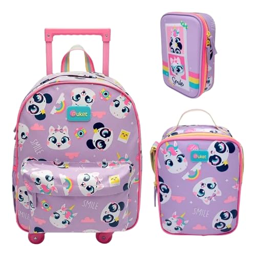 Puket - Kit Mochila C/Rodinha Multibichos + Estojo G - Puket Lavanda Multibichos Best Friend
