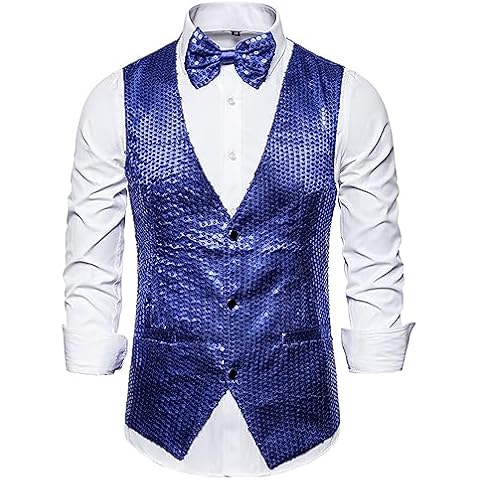 Men's Shiny Sequin Vest Bowtie Set (Blue) Cover