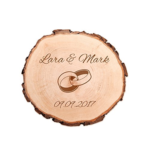 Casa Vivente Rodaja de Madera Personalizada y Grabada con Anillos para Bodas Diámetro 18 cm