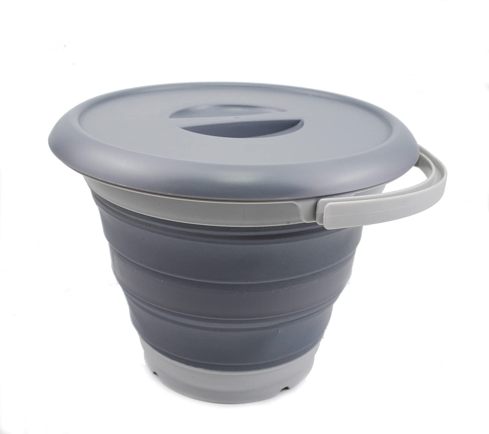 SAMMART Secchio Pieghevole Da Pesca 5L Con Coperchio, Rotondo, Portatile, Salvaspazio, Per Campeggio E Spiaggia, Grigio - 3