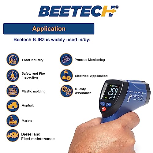 Image of BEETECH Industrial Infrared Thermometer -50C TO 580C with circular laser technology, emissivity adjustable, multicolor display, fast response and backlight LCD display