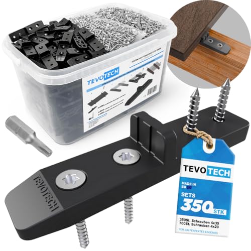 TEVOTECH Lot de 350 connecteurs terrasse avec vis, pour fixation invisibles des lames de bois et...