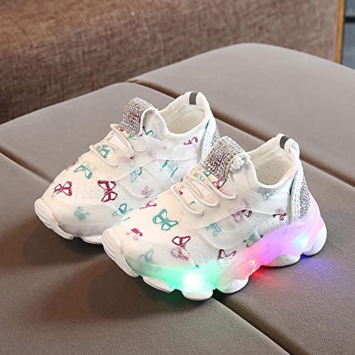 sfdgfhyf Little Kid Nonslip Shoes Children's Sneakers Butterfly Print LED Light Shoes Daddy Shoes Lacing Breathable Soft4