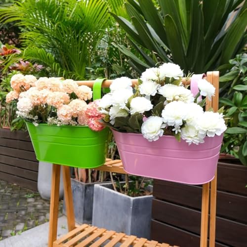 Image of 12 INCH Anti Rust Railing Oval Planter for Balcony & Garden with Detachable Handle | Hanging Flowerpot Holder | Metal Wall Planter for Indoor and Outdoor Decor (Multicolour, 6)