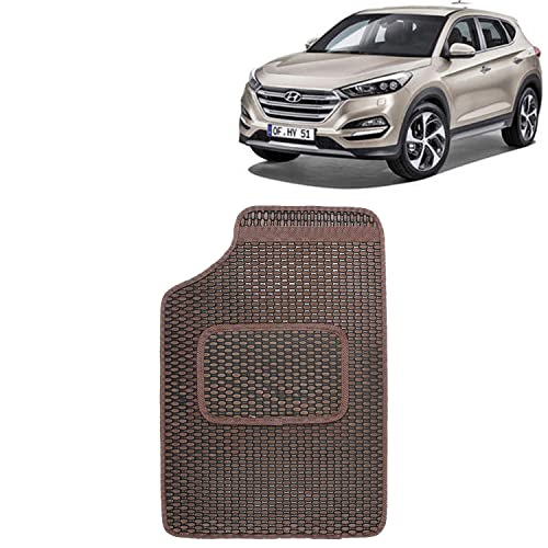 Image of Kingsway Dotted Design Car Floor Foot Mats Universal Fit for Hyundai Tucson, Model Year : 2009-2015, Water and Dustproof, Color Brown, Set of 5 Pieces