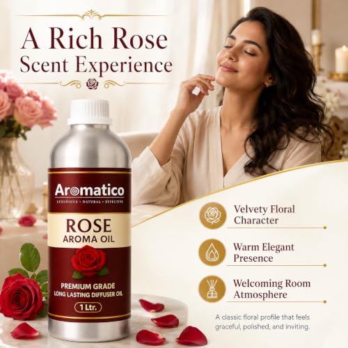 Image of AROMATICO Rose Diffuser Oil with Strong, Long-Lasting Aroma. Classic Floral Aroma Oil for Homes, Offices & Showrooms. Aromatherapy, Diffusers, Air Purifiers, Vaporizers - 1 L(1000 ml)
