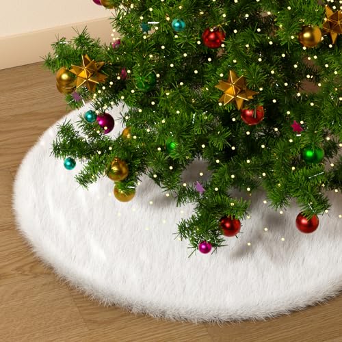 Christmas Tree Skirt - 36Inch Round Xmas Tree Skirt, 90cm Christmas Tree Mat, Christmas Tree Base Covers Ornament for Party Supply New Year Home Decoration (White)