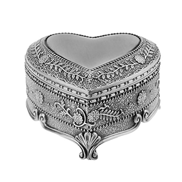 Caja de joyería clásica vintage con forma de corazón de hojalata para guardar tesoros