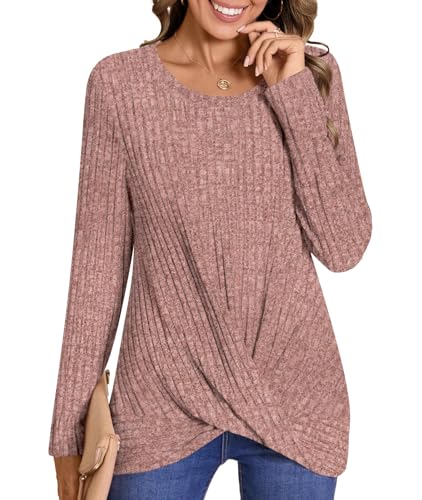Image of HOTGIFT Women's Pullover Sweaters Winter Tunic Tops Long Sleeve Crewneck Shirts Casual Comfortable Blouse