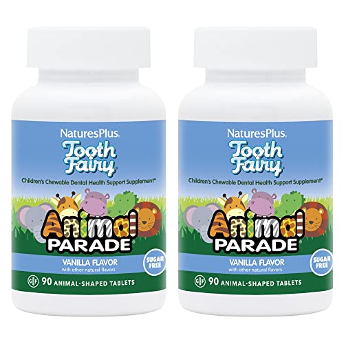 NaturesPlus Animal Parade Tooth Fairy Children's Chewables - Natural Vanilla Flavor - 90 Animal-Shaped Tablets, Pack of 2 - Dental Health Supplement - Vegetarian, Gluten Free - 90 Total Servings