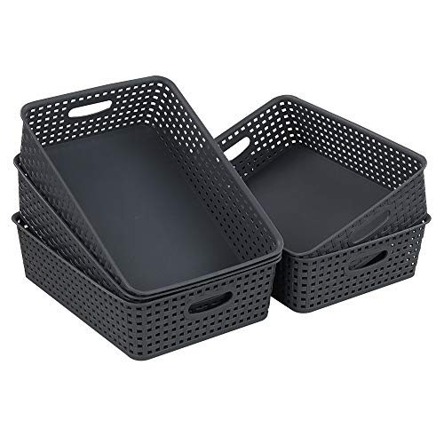 Easymanie Grey Plastic Basket Tray, A4 Paper Baskets Pack of 5