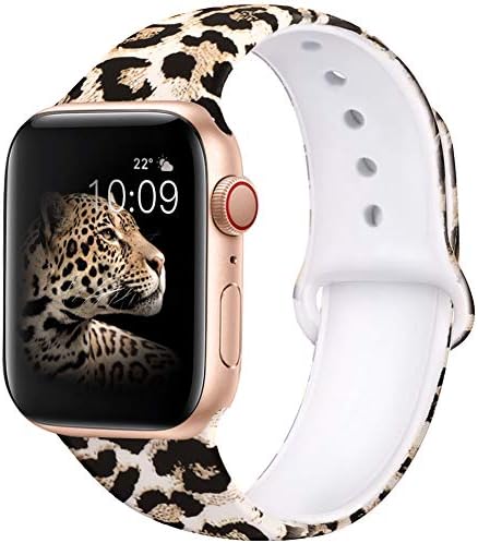EXCHAR Compatible with Apple Watch Band 40mm 38mm Fadeless Pattern Printed Floral Bands Silicone Replacement Band for iWatch Series 6/5/4/3/2/1 for Women Men M/L Leopard 01
