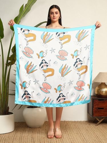 Image of Ravaiyaa - Attitude is everything Women Silk Digital Print Large Square Scarf Breathable Lightweight Neckerchief Printed Headscarf 40 inch x 40 inch Inch