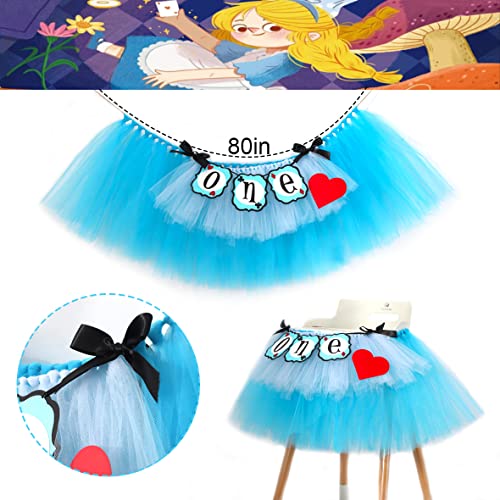 1St Birthday Alice In Wonderland Tutu - Girl First Birthday High Chair Banner , Blue Tutu Skirt Banner , Girls Birthday Party Decoration , Alice In Onederland Decorations #TOP1