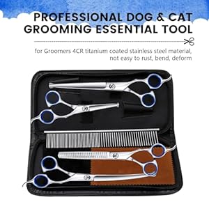 Dog Grooming Scissors, 6-in-1 Professional Dog Grooming Kit, 4CR Stainless Steel Dog Scissors for Grooming, Heavy Duty Grooming Scissors with Safety Round Tips, Pet Grooming Kit for Dogs at Home Dog Grooming Scissors 6 in 1 Professional Dog Grooming Kit 4CR Stainless Steel Dog Scissors for Grooming Heavy Duty Grooming Scissors with Safety Round Tips Pet Grooming Kit for Dogs at Home