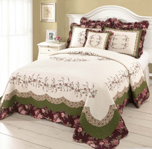 MODERN HEIRLOOM Brooke Embroidered Floral Quilted Bedspread, Lightweight Breathable All Seasons...