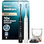 Philips Sonicare DiamondClean 9000 Electric Toothbrush, Sonic Toothbrush with App, Pressure Sensor, 4 Brushing Modes, 3 Intensity Levels, Charging Glass, Black & Rosegold, Dual Pack, Model HX9914/57