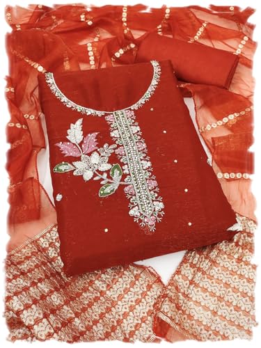 Image of Women's Shimmer Silk Embroidery Work Unstitched Dress Material