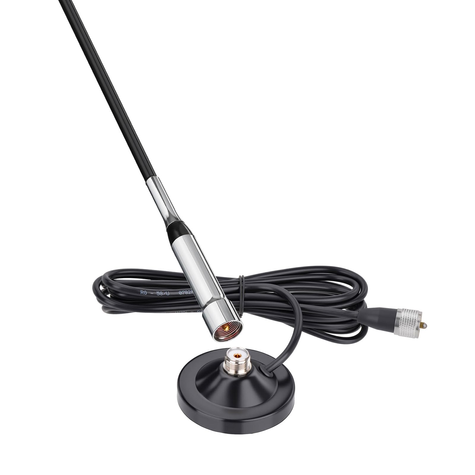 Bingfu Antenna VHF UHF Radio Mobile 2.5/3.5 dBi 43 cm Fibra di Vetro | Bibanda 136-174/400-460 MHz, Base Magnetica, Cavo R58 5 m, per Veicolare Camion Camper Marittimi Radioamatore, VHF Marino