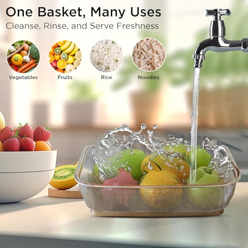 Image of Zupa Rust-Proof Stainless Steel Rectangular Strainer & Storage Basket | Multipurpose Fruit, Vegetable & Fridge Organizer (Silver) | 32 X 24 X 7 CM | Set of 2