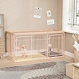 犬 ケージ 犬 ゲージ 幅146×奥行68×高さ70cm 小中大型犬用 屋根付き 犬ゲージ ペットケージ 犬サークル ペットサークル 木製 室内 トイレ付き マット トイレトレーニング出来る 仕切 組立簡単 掃除しやすい (ピンク+ベージュ)