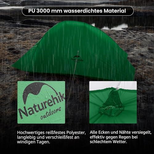 Naturehike Cloud-Up 2 Campingzelt 2 Personen 3-4 Saison Leichtes Rucksack Zelt Wandernde Zelt (Grün 210T Upgrade)