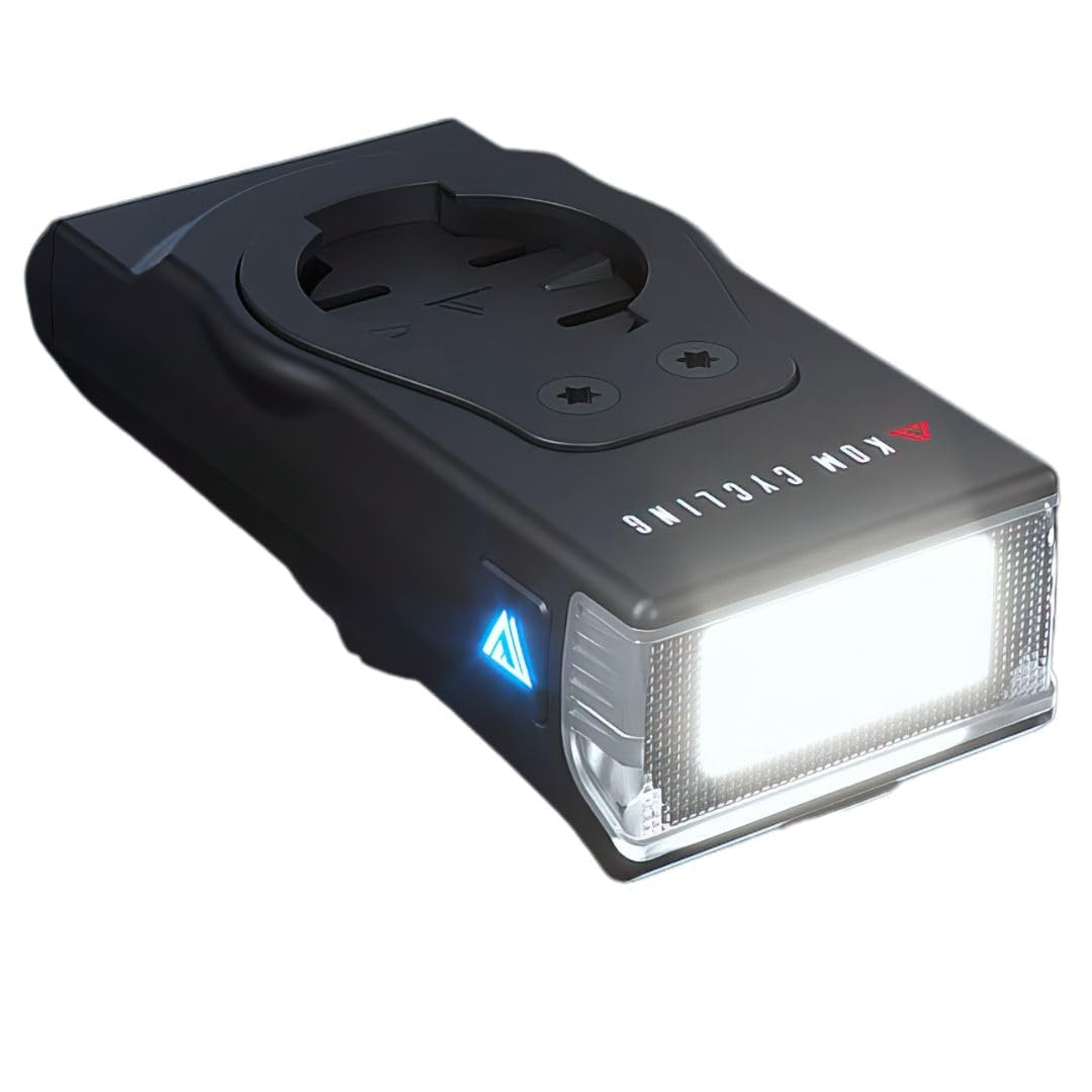 Quick Release 350 Lumen Bike Front Light by KOM Cycling - 6 Modes including Daytime Specific, Rechargeable Bicycle Light, Top or Bottom Mounting, Designed for Quarter Turn Wahoo and Garmin Bike Mounts
