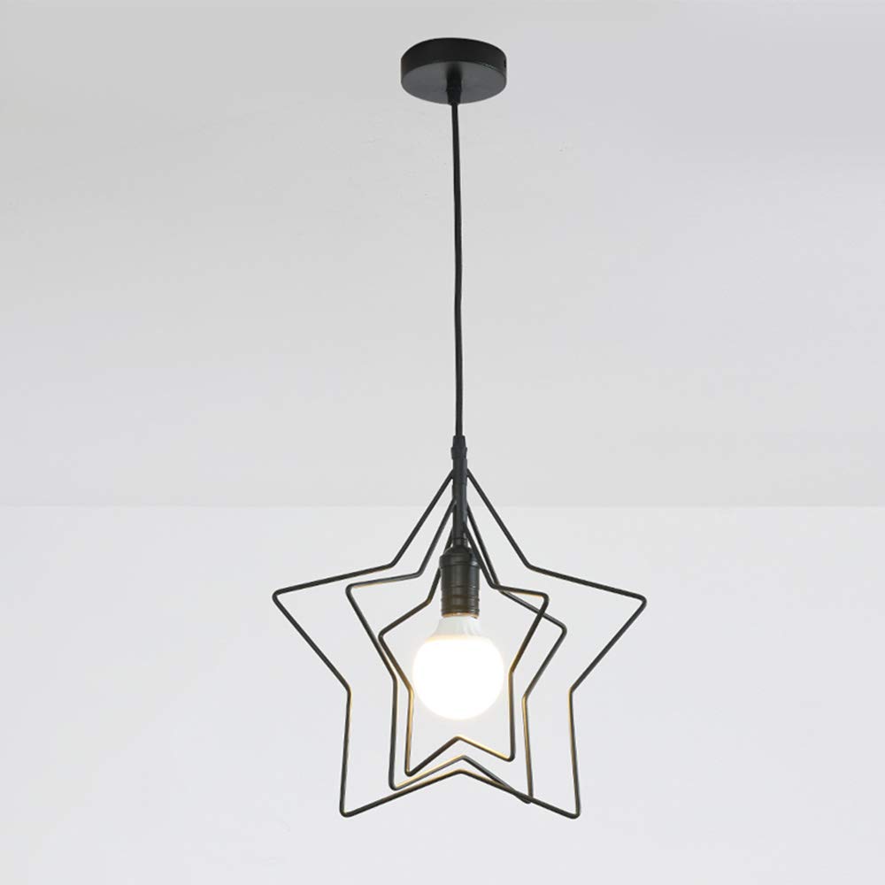 Mengjay Lampadario Nordico Creativo Lampadario In Ferro Battuto Dipinto Semplice Lampadario Forma pentagramma Lampadario Utilizzato Nel Ristorante,E27 (Color : Nero)