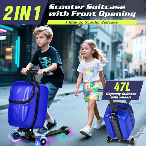 smilesun Foldable Ride On Scooter Suitcase with Front Opening, Lightweight Carry On Scooter Luggage for Adults, Teens & Kids（Blue 20-inch） - image 3