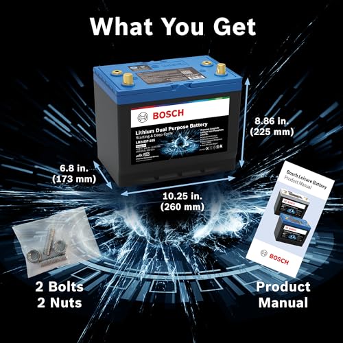Image of BOSCH LB24DP79 Dual Purpose Battery 79 Ah - 12 V Group 24 Lithium Battery, LiFePO4 for Starting and Deep Cycle Marine /RV Apps - Sleep-wake Function, Charge indicator, BMS - 10.25″ x 6.8″ x 8.86″