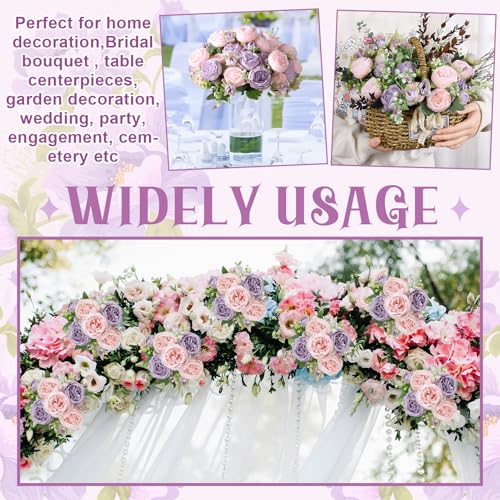 Image of 8 Pack Pink, Purple Peonies Artificial Flowers, Fake Silk Hydrangea Bouquet for Bridal Wedding Home Table Decor Reusable Dining Opening Ceremony Birthday Arrangement Faux Floral