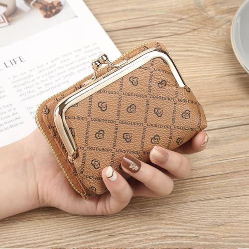 Women purse brown Short zipper wallet card holder large capacity coin holder for women 6