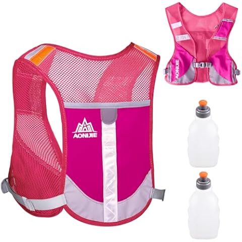 Azarxis Ultralight Running Vest Pack Reflective Breathable Hydration Backpack with Water Bottles for Men Women Hiking Camping Marathon Cycling Race (Rose Red with 2 Pack 250ml Water Bottles) Cover