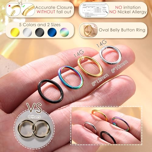 14G Clicker Belly Button Ring for Women White Gold Plated Hoop Belly Button Rings Shiny CZ Belly Button Clicker Oval Belly Ring Reverse Navel Body Belly Piercing Jewelry2