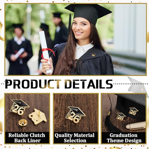 Image of Misdary 30 Pcs Graduation Pins Bulk Class of 2026 Lapel Cap Pin Enamel Jewelry Brooch Graduation Party Favors Gifts for School Student Clothes Bags Decor