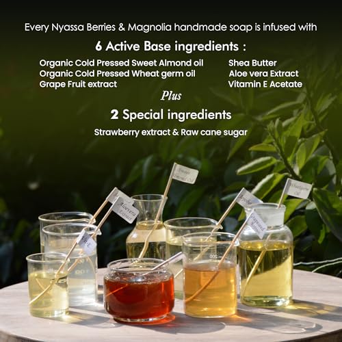 Image of Nyassa Berries & Magnolia Natural Handmade Bathing Soap | Strawberry Extract and Raw Cane Sugar | All Skin Type 150gm